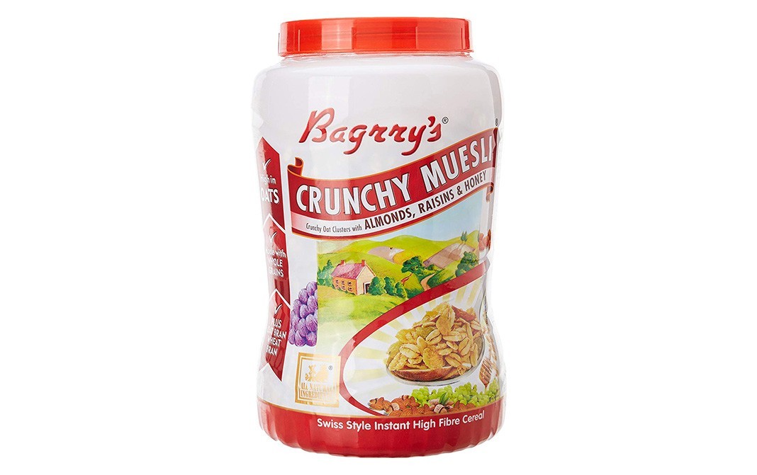 Bagrry's Crunchy Muesli - Crunchy Oat Clusters with Almonds, Raisins & Honey   Plastic Jar  1000 grams